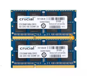 2PCS Crucial 4GB 2RX8 PC3-8500S DDR3 1066Mhz SODIMM Laptop Memory RAM 204Pin #8G - Picture 1 of 9