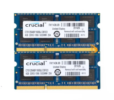 2PCS Crucial 4GB 2RX8 PC3-8500S DDR3 1066Mhz SODIMM Laptop Memory RAM 204Pin #8G - Image 1 of 4