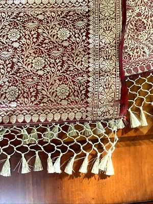 Винтажный шелковый золотой парчовый шарф шаль ручной ткацкий станок банараси искусство носить 20 «x 37» красный - Изображение 1 из 4