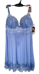 Daisy Fuentes Women's Two Tone Lace Molded Cup Babydoll Set w/Panty Size L Blue - Picture 1 of 4