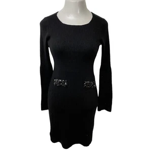 INC Sweater Dress Womens Petite Medium Black Metallic Beaded Long Sleeve Work - Picture 1 of 13
