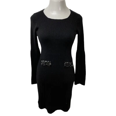 INC Sweater Dress Womens Petite Medium Black Metallic Beaded Long Sleeve Work - Image 1 of 4