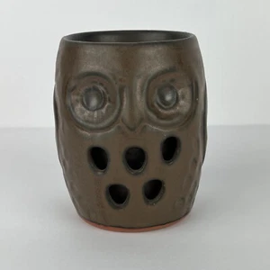 Vtg Owl Figurine Cup Mug Brown Candle Holder - Picture 1 of 13