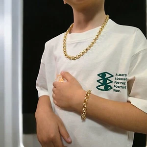 9ct Gold GF, Boys Girls Patterned Kids Belcher Necklace Chain and Bracelet Set - Picture 1 of 7