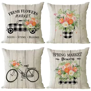 Spring Throw Pillow Covers 20x20 Set of 4 Floral Pillow Covers Spring Summer ... - Picture 1 of 9