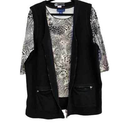 Karen Scott Top + Blast Vest Set Women's XL Sleeveless Zippered Pocket Black - Image 1 of 4