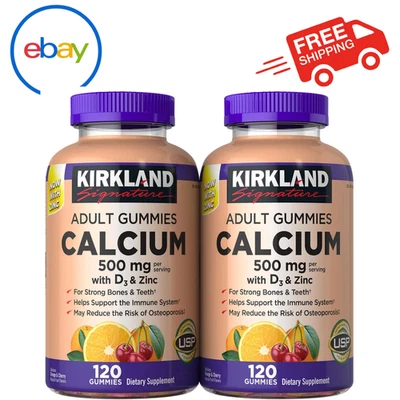 240 gomitas de calcio 500 mg con vitamina D3 zinc caducidad 10/26 paquete de 2 x 120 Foto 1 de 3