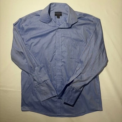 Tasso Elba Mens XL 17.5/36-37 Non Iron Blue Herringbone Dress Shirt Office Work - Image 1 of 4