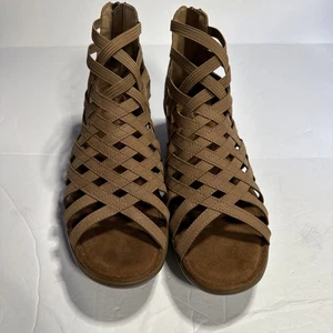 SKETCHERS Lattice Top High Heel Wedge Sandals Shoes Size 8 Tan #41048 - Picture 1 of 10