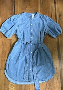 NWT GAP Puff Sleeve Chambray Button Down Dress With Tie - Picture 1 of 4