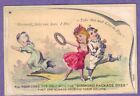 1880s antique victorian DIAMOND DYES TRADE CARD~SUICIDE LADY,CLOWN franconia nh