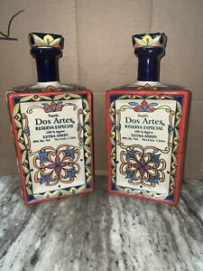 2 Tequila Dos Artes Reserva Especi Extra Anejo Empty Ceramic Bottle Hand Painted