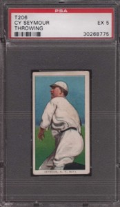1910 T206 WHITE BORDER SWEET CAPORAL CY SEYMOUR THROWING PSA 5 EX GGR5257