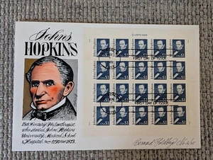 US FDC JOHN HOPKINS $ 1.00 FULL SHEET HAND PAINTED BY GOLDBERG 16/25 - Picture 1 of 7