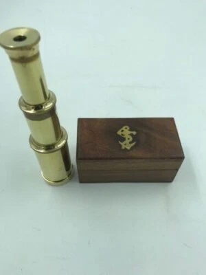 Telescope Nautical 6" Brass Pirate In Decorative Wooden Box Anchor Cover - Image 1 of 4