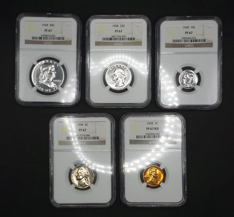 1958 Silver 5 Coin Proof US Coin Set - Slabbed NGC PF 67 - Z140 Cover