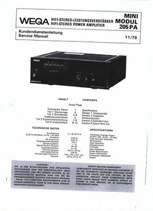 Manual de servicio Wega para HIFI Minimodul 205 PA Copy - Imagen 1 de 1