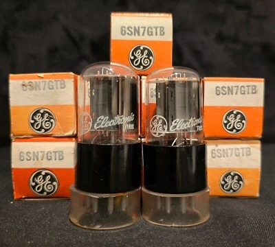 GE 6SN7 GTB 1960 TAPAS BRILLANTES ALTAS BASE NEGRA HALO LADO CROMADO JUEGO A JUEGO NUEVO EN CAJA Foto 1 de 4