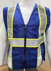 FX Two Tone HI-VIS BLUE Safety Vest w/ 4 Front Pocket Small to 5XL (SHIPS FREE)  - Picture 1 of 10