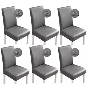Stretch Dining Chair Covers Waterproof PU Leather Chair Slipcovers Chair Prot... - Picture 1 of 9
