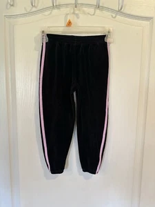 Adidas girls Pants Black velour Pink Jogger 3 Stripe Sweats Gym Track Pants sz 5 - Picture 1 of 4