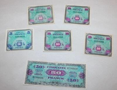 1944 Франция союзников военной валюты банкноты выбор XF лот из 6 - Изображение 1 из 4