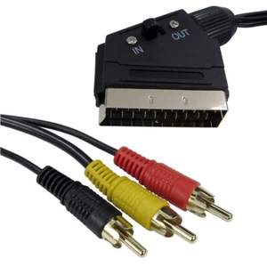 SCART with In Out Switch to 3 RCA Phono Composite Audio Video AV TV Cable 1.5m - Picture 1 of 5