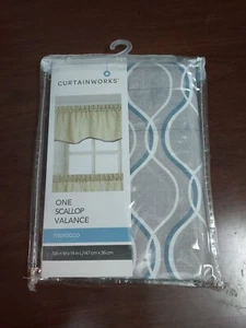 Curtainworks Morocco Tailored Valance 58x14 Silver Gray / Blue / White - Picture 1 of 4