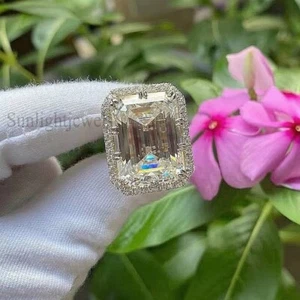 RARO ANILLO DE PLATA 925 diamante blanco tratado con certificación esmeralda de 22,60 quilates - Imagen 1 de 6