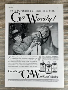 G & W Whiskey Go Warily Good Horse Detroit MI 1937 Vintage Print Ad - Picture 1 of 1