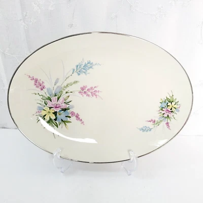 Ramo vintage Hom Ec EE. UU. 15,5" x 11" ovalado para servir beige floral dorado Foto 1 de 3