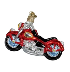 Old World Christmas Blown Glass Ornament Red Motorcycle W/Free Gift Box New - Picture 1 of 4