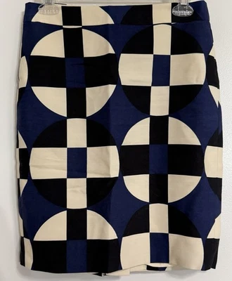 J. Crew No 2 Карандаш юбка черный кремовый синий геометрический пинта шерсти и шелка размер 0 - Изображение 1 из 2