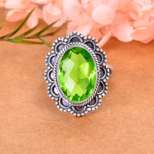 Peridot Gemstone Solid 925 Sterling Silver Adjustable Ring Elegant Jewelry V3054 - Picture 1 of 4