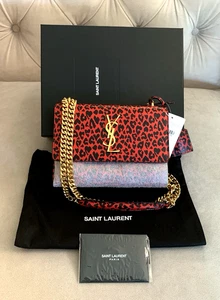 Saint Laurent YSL Small Sunset Leopard Heart Print Shoulder Bag Red NIB!! $1990 - Picture 1 of 21