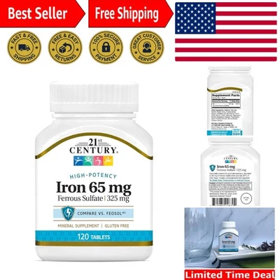 120 comprimidos de hierro - 65 mg de sulfato ferroso para una función corporal óptima Foto 1 de 4