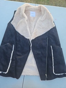 Zara Black Brown Sherpa Sleeveless Vest Women Size M - Picture 1 of 7