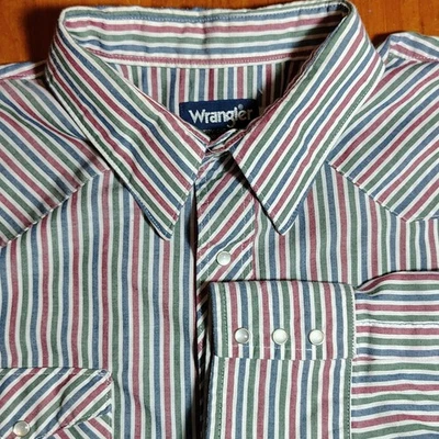 vintage Wrangler Cowboy Cut Western Shirt Striped Long Sleeve Menswear 19-35 - Image 1 of 4