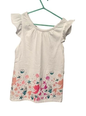 Jumping Beans Disney Girls Sz 8 White Tuni Top Shirt Cap Sleeve Mermaid Shells P - Image 1 of 4