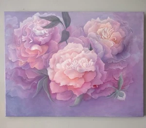 "Peonies" unique oil painting, Stretched Canvas 18"*24", original Handmade - Picture 1 of 6