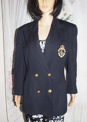 Blazer De Colección Lauren Ralph Lauren Logo Bordado 100% Lana Ajustado 12 Hecho en EE. UU. Foto 1 de 4
