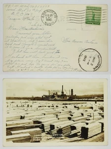 RPPC Grays Harbor WA Lumber Mill Scene Stacked Wood Ships Waterfront WWII 1942 - Picture 1 of 1