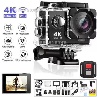 Action Camera 4K WiFi Ultra HD 1080P Sports Cam Waterproof 170° Remote Control - Image 1 of 4