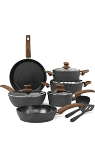 Kitchen Academy Induktion Töpfe Set 12 Teilige Schwarze Granit Töpfe & Pfannen - Bild 1 von 7