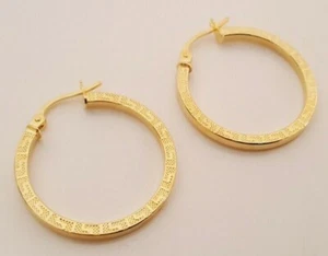 18ct Yellow Gold Greek Key Hoop Creole Earrings 1.38g NEW Xmas Gift 750 18k 18kt - Picture 1 of 10