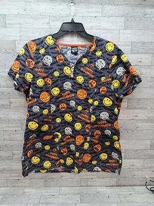 Scrub Top Cartoon Halloween Mummy Pumpkin Emoji Smiley Face  Med- Lg READ - Picture 1 of 24