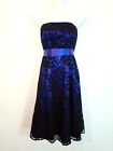 BHS SC Blue And Black Sleeveless Lace Knee Length Dress With Tie Belt Size 16