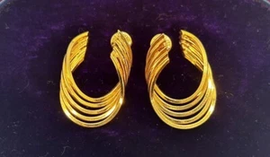 Napier Signed Vtg Gold Tone Multi Twisted Open Hoop Circle Swirl Stud Earrings - Picture 1 of 7