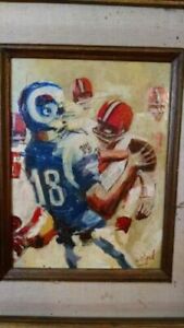 LA Rams football oil painting - "Blitzing Gabriel"  #165, D.E. Weigel,  vintage 