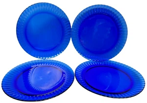 Vintage Colorex Cobalt Blue Glass Set Of 4 Fluted Dinner Plates 10 1/4" Brazil - Picture 1 of 9